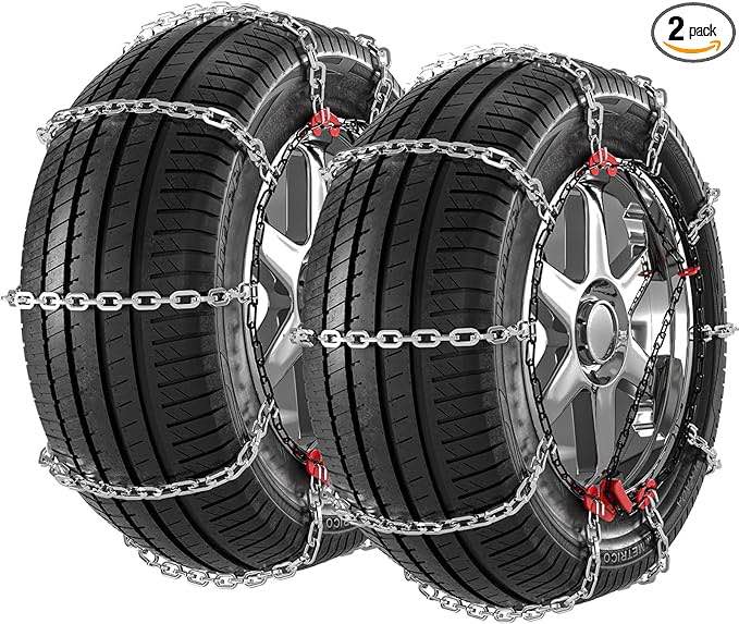 Snow Chains for Car, SUV, Pickup, Truck, Adjustable Portable tire snow chains, Car Anti-Skid Tire Chains for Tire Width 195 205 215 225 235-Set of 2