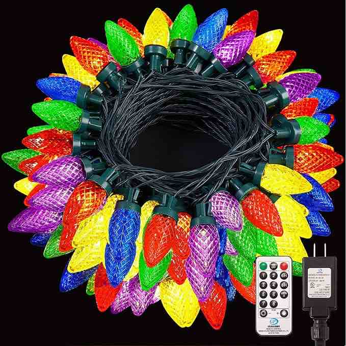 WBao C9 Christmas Lights 120 LED, Connectable C9 Christmas String Lights with Remote, 3Timer Setting, 8 Modes, Waterproof Design for Indoor Outdoor Trees, Eaves, House Xmas Decorations, Multicolor