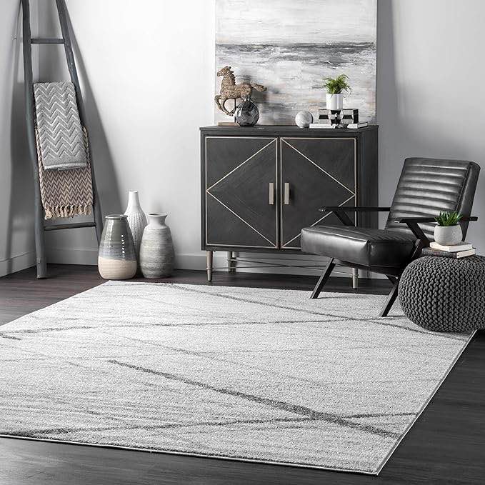 nuLOOM Thigpen Contemporary Area Rug - 8 Square Area Rug Modern/Contemporary Grey/Off-White Rugs for Living Room Bedroom Dining Room Kitchen