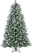 YUG 6ft Snow Flocked Artificial Holiday Christmas Tree for Home, Office, Party Decoration with 1,000 Branch Tips, Easy Assembly & Foldable Base