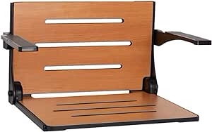 Seachrome Silhouette Comfort Folding Wall Mount Shower Bench Seat with Arms, Black Seat with Matte Black Frame