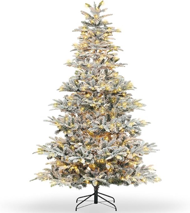 Prelit Flocked Christmas Tree 6FT Artificial Pine Christmas Tree with 400 Warm White LED Lights for Christmas Holiday Decoration 6FT Flocked