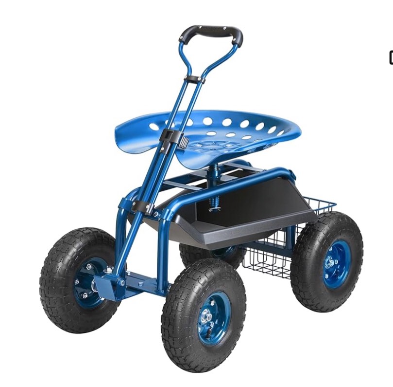 VEVOR Rolling Garden Work Seat with Wheels, Gardening Stool for Planting, 360 Degree Swivel Seat, Garden Scooter with Steering Handle & Tool Tray, Garden Chair for Outdoor, Patio and Yard, Blue