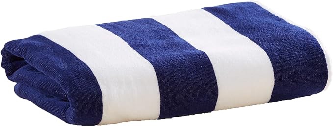 Great Bay Home Extra Large Oversized Beach Towels 40” x 70”, 100% Cotton Cabana Stripes for Beach, Bath, Pool, Gym, Lightweight and Quick Dry, Navy