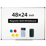 XIWODE Magnetic Whiteboard/Dry Erase Board, 48 X 24 Inches,Silver Aluminium Framed, Includes 1 Eraser & 4 Markers & 4 Magnets