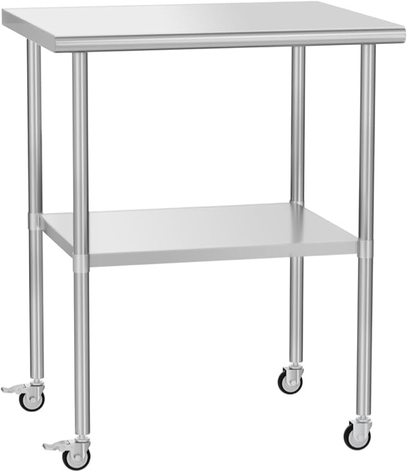 Stainless Steel Prep & Work Table with Adjustable Shelf, with Wheels, Kitchen Island, Commercial Workstations, Utility Table in Kitchen Garage Laundry Room Outdoor BBQ