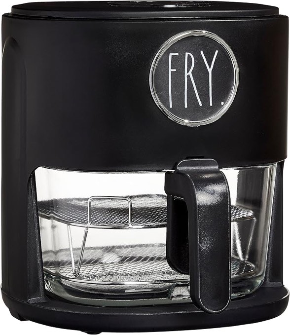 Rae Dunn 1200W 4Qt Air Fryer with GLASS Frying Basket, Dishwasher Safe, 2 Tier Tray, 60 Minute Timer, Digital Touch Display, and 6 Presets - Variable Temperature Control 175F - 400F, Cream