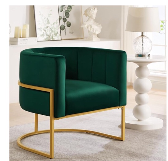 24KF Upholstered Living Room Chair Modern Jade GreenTextured Velvet Accent Chair with Golden Metal Stand-Jade Green Accent Chair-with Metal Base Jade Velvet Fabric/Golden Metal Base