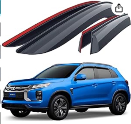 CMVT Auto Window Visors for Mitsubishi Outlander 2011-2023, Rain Guards Shields Vent Shade Deflector Dark Smoke 2012 2013 2014 2015 2016 2017 2018 2019 2020 2021 2022, Tape-On, 4PCS
