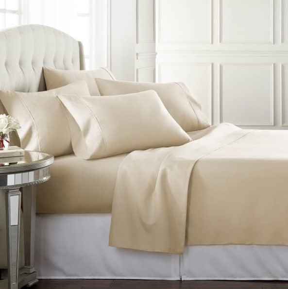 Danjor Linens King Size Sheets Set - 6 Piece Set Including 4 Pillowcases - Deep Pockets - Breathable, Soft Bed Sheets - Wrinkle Free - Machine Washable - Spa beige King Bed Sheets - 6pc