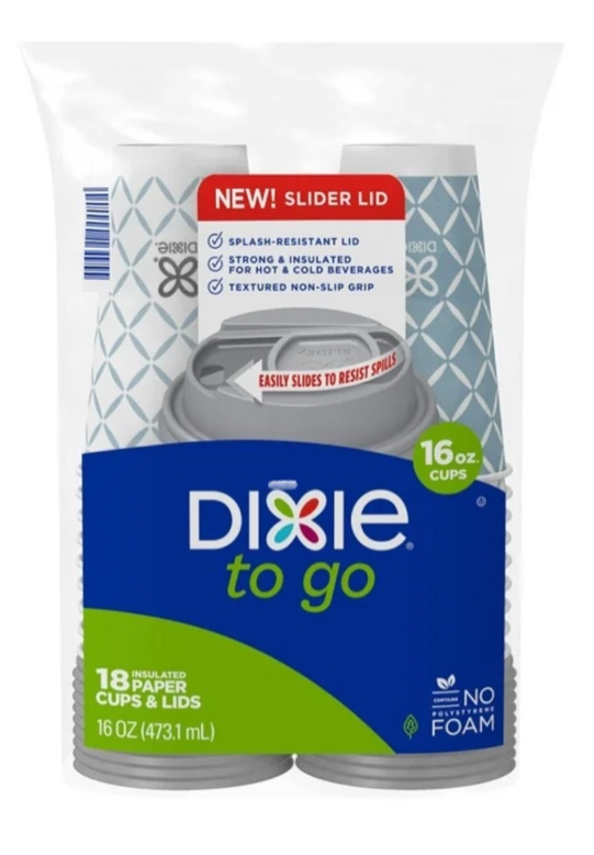 Dixie Cups, Pt W/Lids 16 Oz 6/18 ( box damaged)