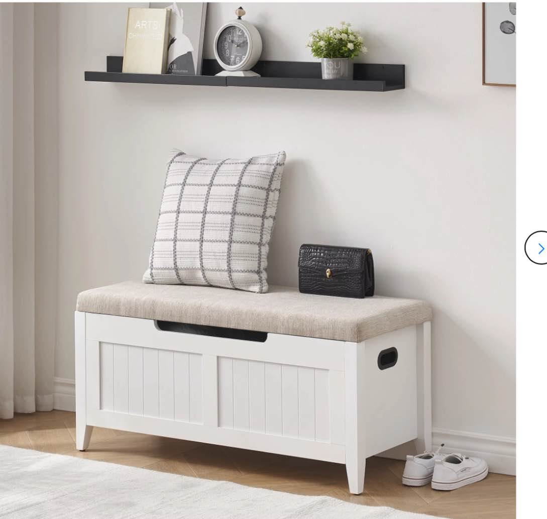 Foldlife Foldlife 39.4" Storage Bench Entryway Bench with Seat Cushion, 2 Safety Hinges, Storage Trunk, Shoe Bench 