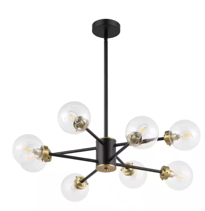 8-Light Black Modern Chandelier Sputnik Pedant Light Fixture with Large Clear Glass Globe Shade