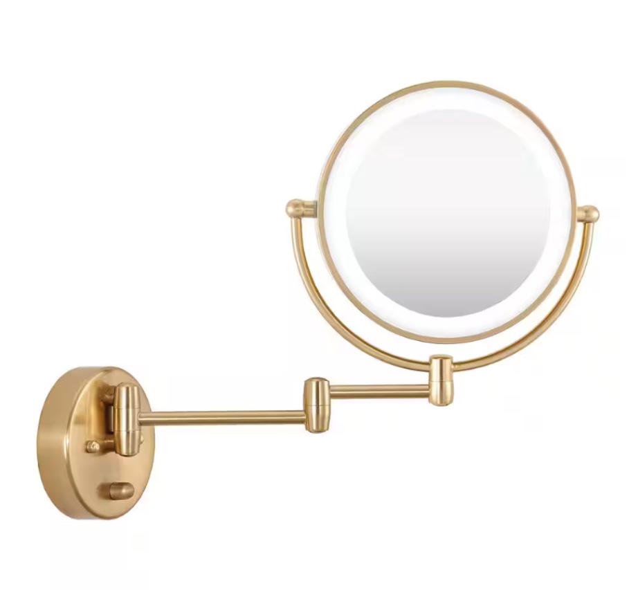 9 in. 1-Light Brass LED Vanity Light Bar with Round Mirror