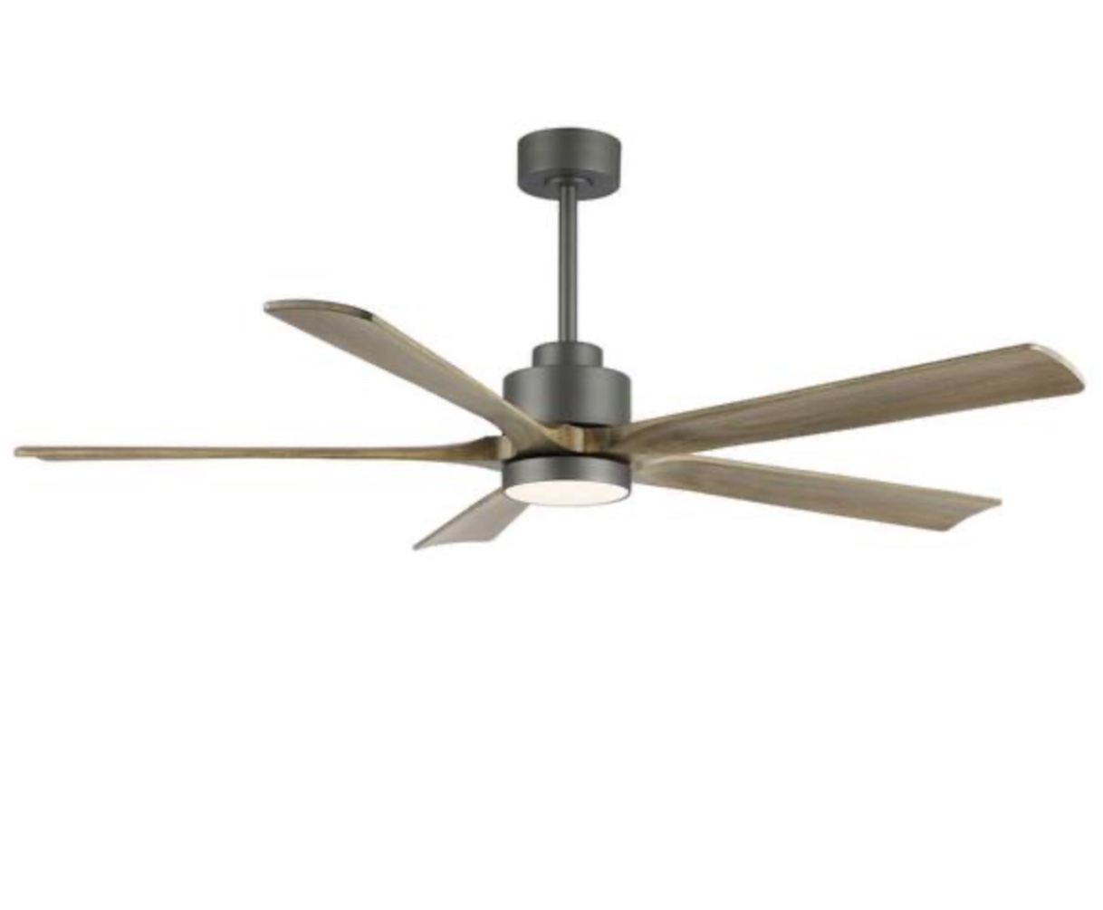 60in. LED indoor Carbon gray and wood grain Ceiling Fan with Remote