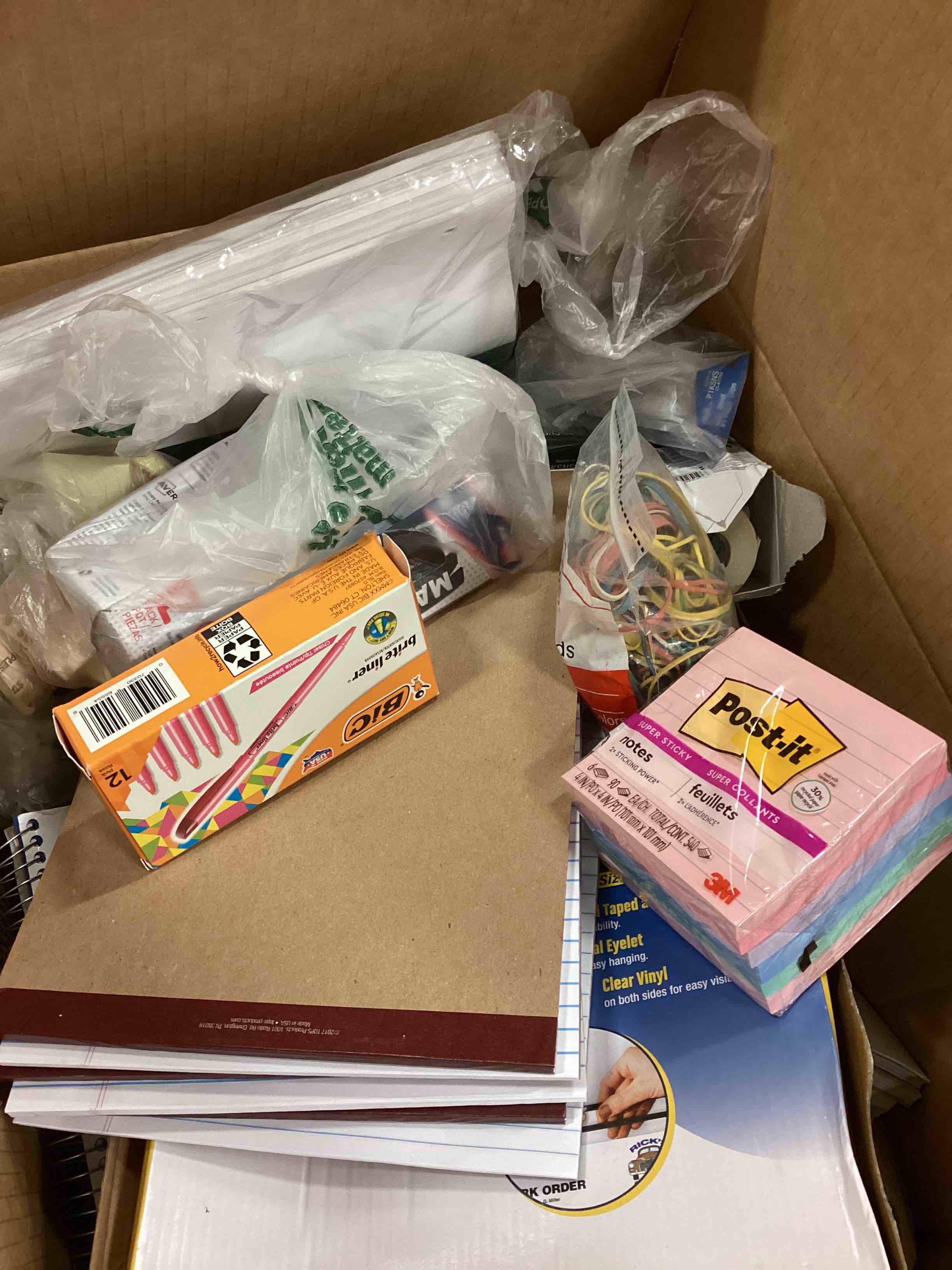 Assorted office include ,Correction tape ,  Folders, Notebooks, brite liner Highlighter, notes 2x Sticking power and more 