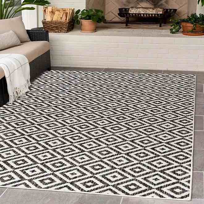 Jill Zaria Outdoor Rug Collection Costa Rica JZ006 7’0 x 10’0” Charcoal Grey