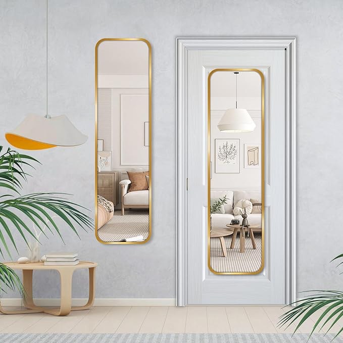47"x12" Full Length Mirror Over The Door Mirror Wall Mounted Mirror Full Body Mirror, Back of Door Hanging Mirror with Aluminum Alloy Thickened Frame for Bedroom Living Room Closet, Gold