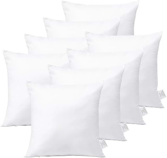 OTOSTAR Throw Pillows Inserts 20x20 Inches, Set of 8 Square Form Cushion Stuffer for Couch, Sofa, Bed - Indoor Decorative Pillows Inserts - White