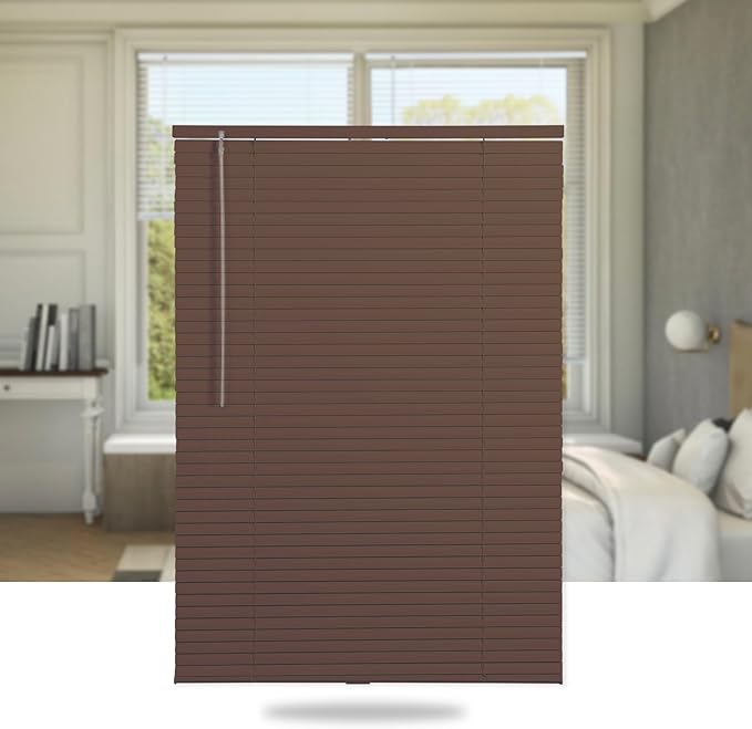 SEEYE Cordless Mini Blinds Aluminum Venetian Blind Horizontal Window Shades, 1" Slat Size - Rooming Darkening Blinds Anti-UV & Waterproof for Bedroom, Office, Easy to Install, 36" W x 64" H, Brown