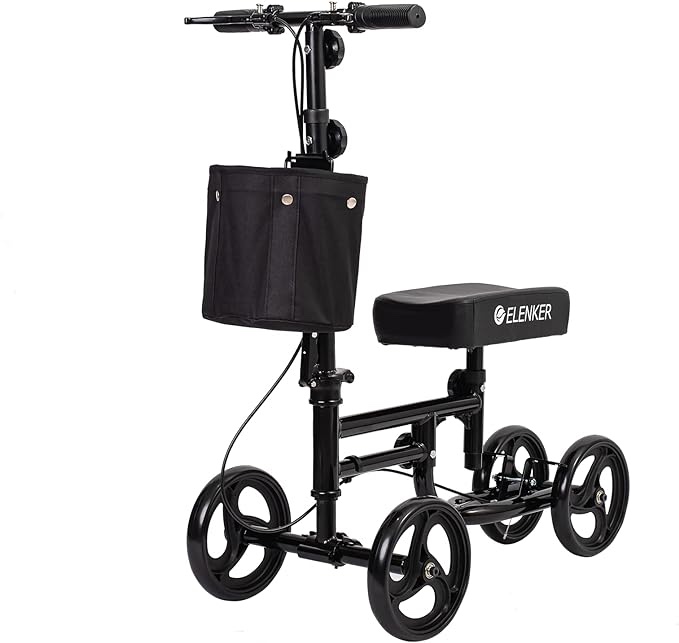 ELENKER Economy Knee Scooter, Steerable Knee Walker, Foldable Knee Scooters for Foot Injuries Best Crutches Alternative Black