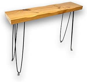 Kirpi Entryway Console Table Solid Wood, Narrow Sofa Table Midcentury Modern Live Edge, 40-inch Rustic Wood Hallway Table, Entry Table Farmhouse, Behind The Couch Desk Hairpin Legs (Natural Wood)