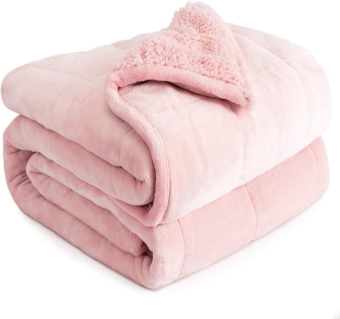 Cottonblue Weighted Blanket Queen Size 15lbs, Sherpa Weighted Blankets for Adults, Fuzzy Soft Flannel Bedding Blanket Throw, Cozy Plush Blanket for Sofa Bed, 60 x 80 inches, Blush Pink
