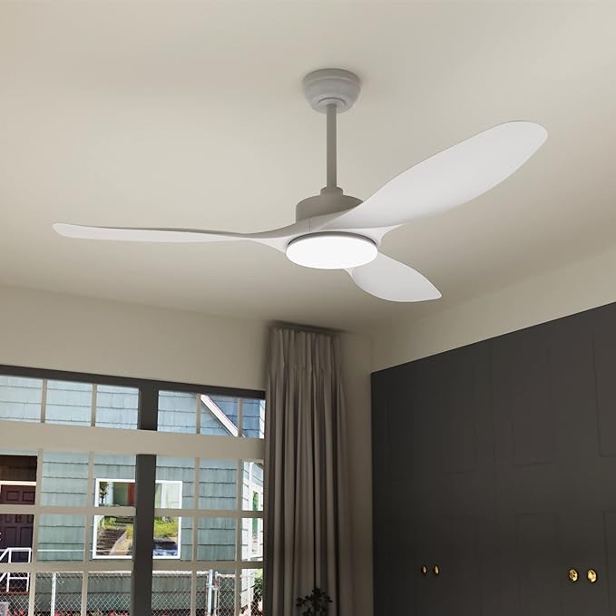Wozzio Ceiling Fan 52" Ceiling Fans with Lights Remote Control,White Ceiling Fan 3CCT 22W Dimmable LED Light,3 Reversible Blades,DC Motor 6 Speed Outdoor Ceiling Fan for Bedroom/Patios/Living Room