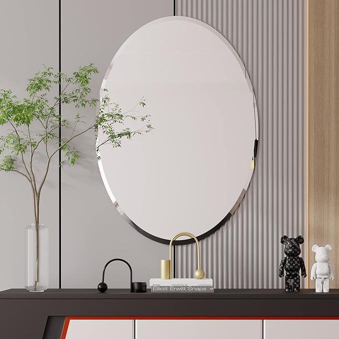 Richtop Oval Bathroom Mirror, Beveled Bathroom Mirror, 24×36 Wall Mounted Mirror Beveled Edge Shatterproof Mirror Vanity Mirror Bedroom Mirror Entryway Mirror Living Room Mirror