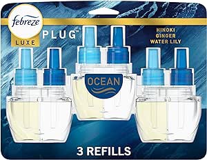Febreze Plug in Air Fresheners, Ocean, Odor Fighter for Strong Odors, Scented Oil Refill (3 Count) Ocean 0.87 Fl Oz (Pack of 3)