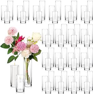 Maxdot Glass Cylinder Vase 5, 6, 8 Inch Tall Clear Cylinder Vases Flower Vases Set Wedding Centerpieces Decorations Floating Candle Holder Bulk for Christmas Tables Home Decor Party Event(36 Pcs)