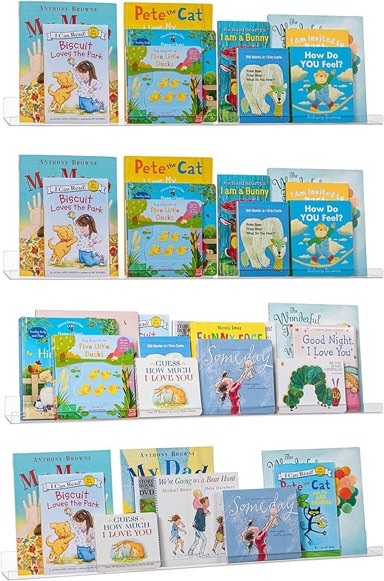 HBlife 36 Inches Invisible Wall Floating Bookshelf for Kids and Nursery, Clear Acrylic Shelves for Figures, 4 Pack (5MM Thick)