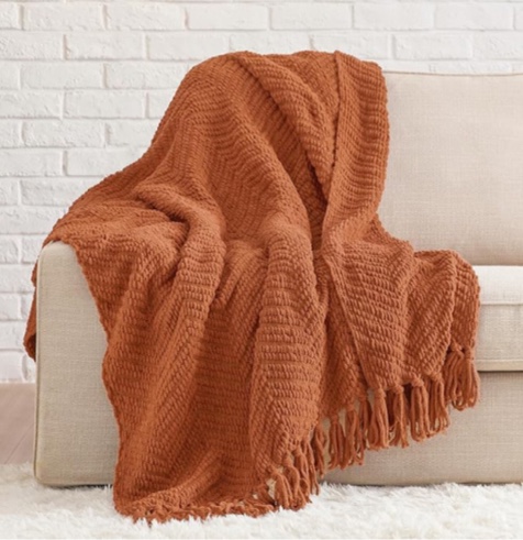 Bedsure Burnt Orange Throw Blanket for Couch – Versatile Knit Woven Chenille Blanket for Chair, Super Soft, Warm & Decorative Blanket with Tassels for Bed, Sofa and Living Room (Burnt Orange, Throw)