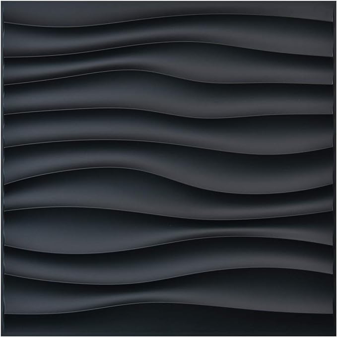 (product similar, stock photo ins’t exact) Art3d PVC Wave Panels for Interior Wall Decor, Black Textured 3D Wall Tiles, 19.7" x 19.7" (12 Pack)
