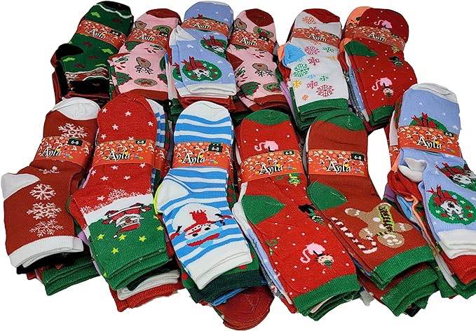 50 Pairs  Kids Girls Boys Assorted Novelty Design Crew Socks