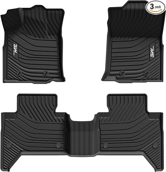 3W Floor Mats Fit Toyota Tacoma 2016-2023 (Only for Double Cab), TPE All Weather Custom Fit Floor Liner for Toyota Tacoma 1st and 2nd Row Full Set Car Liners, Black