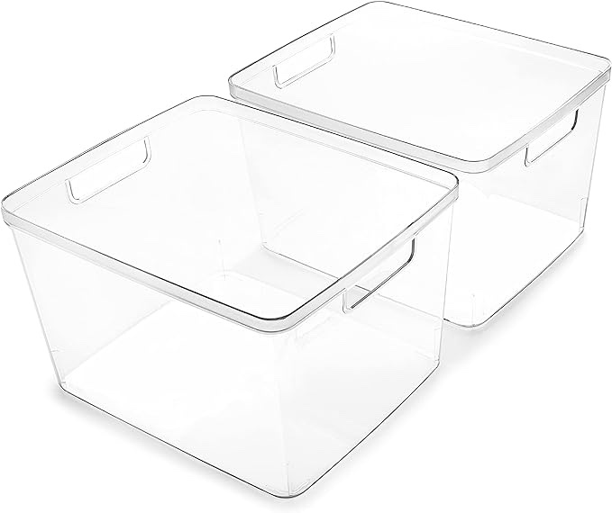 BINO | Plastic Bins, Large - 2 Pack | THE LUCID COLLECTION | Multi-Use| Built-In Handles | BPA-Free | Clear Storage Containers | Fridge Organizer | Pantry & Home Organization 2PK - LARGE