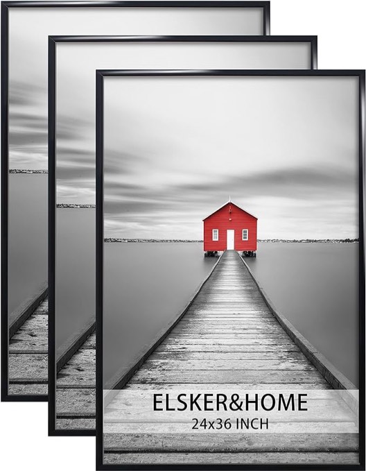 ELSKER&HOME 22.375 x 34 Poster Frame 3 Pack, Black Picture Frame for Horizontal or Vertical Wall Mounting, Durable and Scratch-proof