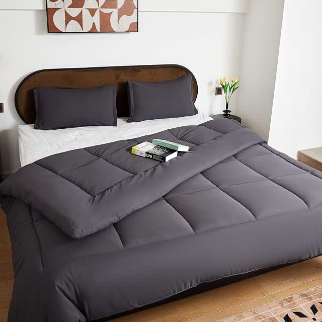 VAINOC King Size Comforter Set 3 Piece, Bedding Comforter Sets for King Bed All Seasons Down Alternative Comforter/Duvet Insert + 2 Pillow Shams Soft and Comfortable - Machine Washable(Grey,King) Grey King