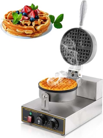 WICHEMI Commercial Waffle Maker Machine Electric Waffle Iron Non-stick Stainless Steel Waffle Furnace for Bakery, Restaurant, Snack Bar or Household, 1200W 110V - Single Head