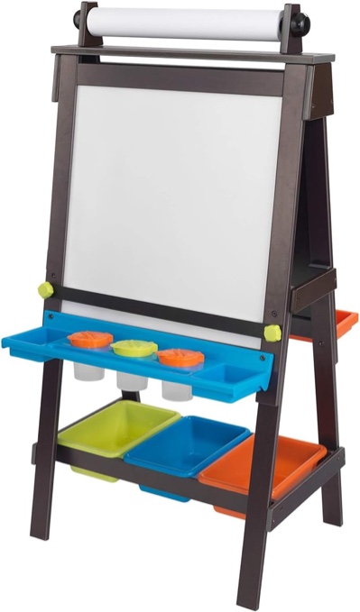 KidKraft Wooden Storage Easel with Dry Erase and Chalkboard Surfaces, Children's Art Furniture - Espresso, Gift for Ages 3+ 25.2 x 23.2 x 47.6