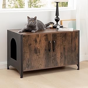 Love's cabin Cat Litter Box Enclosure, Hidden Litter Box Furniture, Cat Washroom Storage Bench, Indoor Cat House, Large Cat Litter Cabinet Fit Most of Litter Box, Brown
