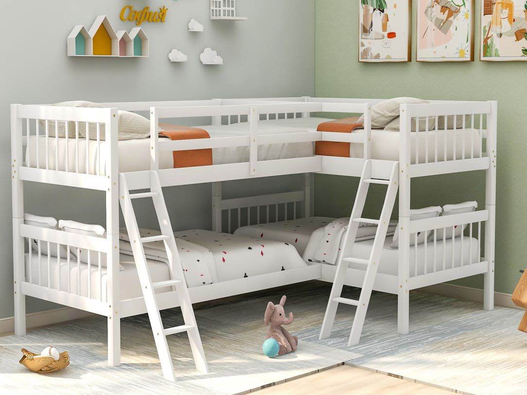 L-Shaped Bunk Bed w/ Ladder, Twin, Gray( incomplete box 2/2)