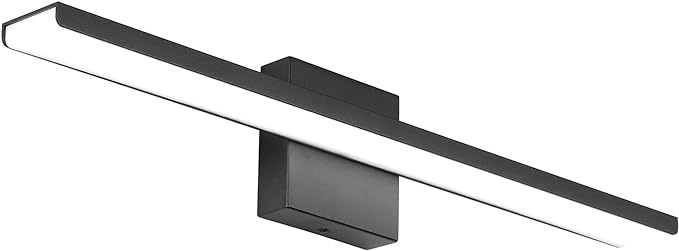 JUSHENG Black Bathroom Vanity Light Fixtures 24“ Inch Modern Aluminum LED Wall Lights Over Mirror in Bathroom Bedroom Matte Black 24W 6000K Black (Cool white) Non dimmable 24'' Inch