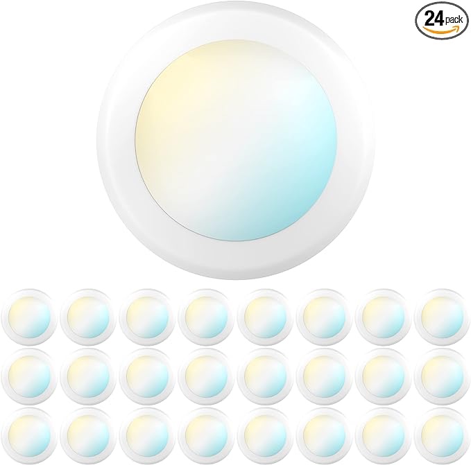 Sunco 24 Pack 5/6” LED Disk Lights Flush Mount Ceiling Light Fixture Recessed Selectable Color Temperature 15W, 1050LM, Dimmable Low Profile Surface Mount, ETL Energy Star