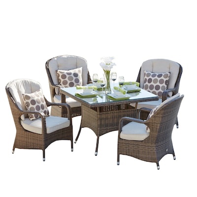 PAD-1710 Moda Furnishings set of 1710 in brown 5-Piece Brown Wicker Dining Patio Dining Set with Tan Cushions( Only table, INCOMPLETE SET )
