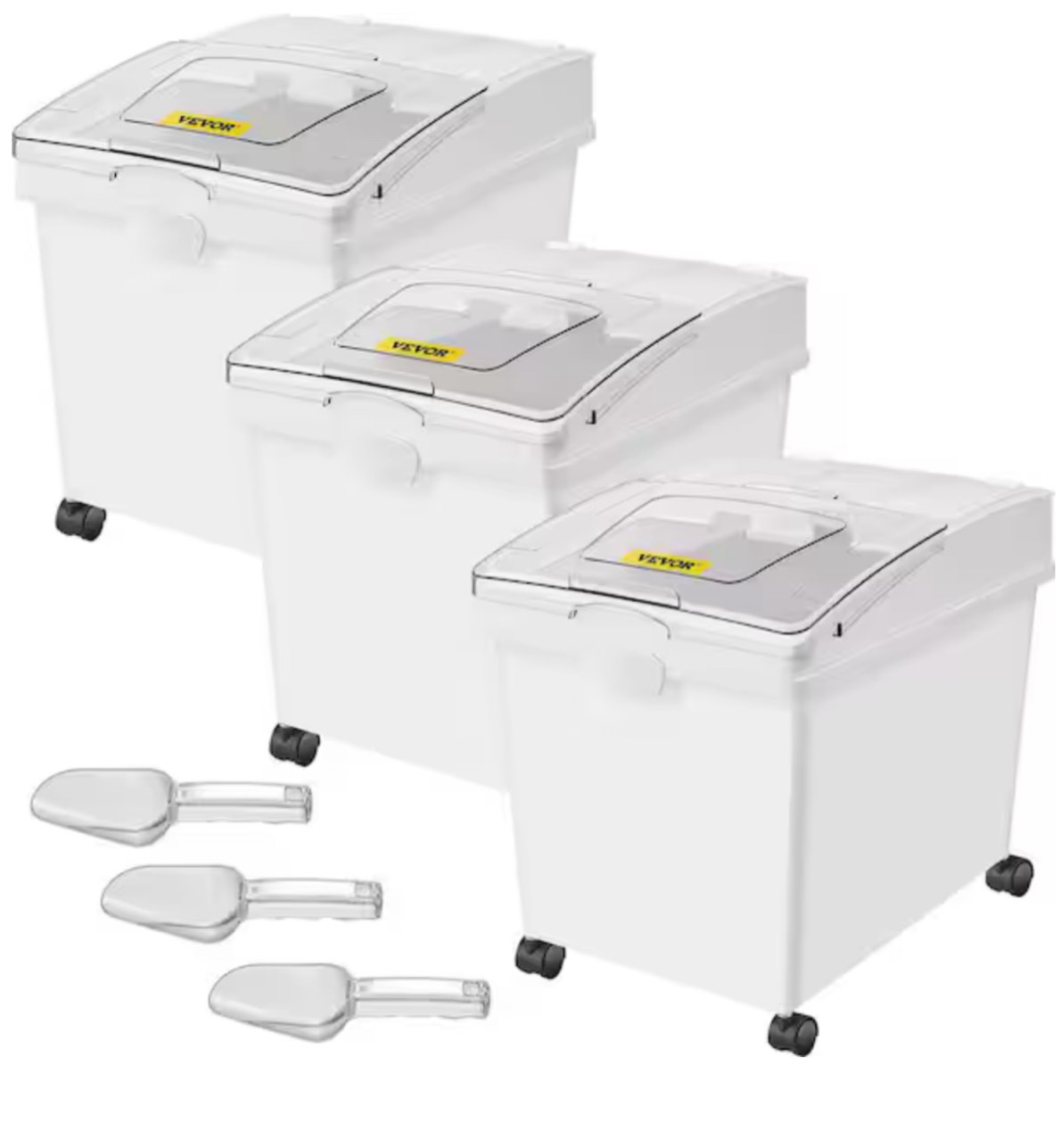 10.5 gal. Ingredient Bin 3 Pcs/Set Ingredient Storage Bin with Wheels PP Material Flour Bins with Scoop and Sliding Lid