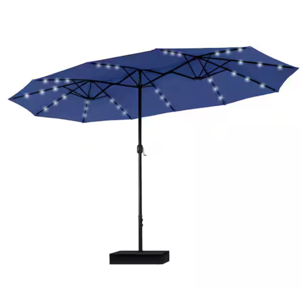 E02GM018-BL 15 ft. Market Patio Umbrella With Lights Base and Sandbags in Haze Blue
