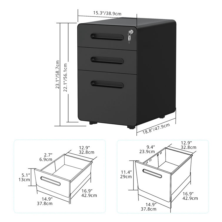 Melra 3-Drawer Mobile Vertical Filing Cabinet