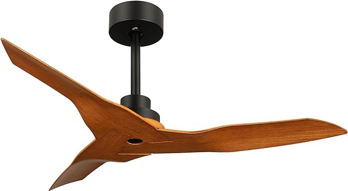 KAPOEFAN 42 Inch Outdoor Ceiling Fan No Light, 3 Blade Walnut Wood Ceiling Fans Without Lights, Modern Ceiling Fan with Remote Quiet DC Motor Reversible 6 Speeds for Living Dining Room Patio